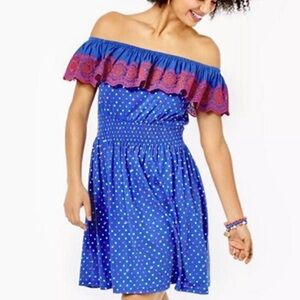 Lilly Pulitzer Kalama Off-The-Shoulder Smocked Dress Borealis Blue